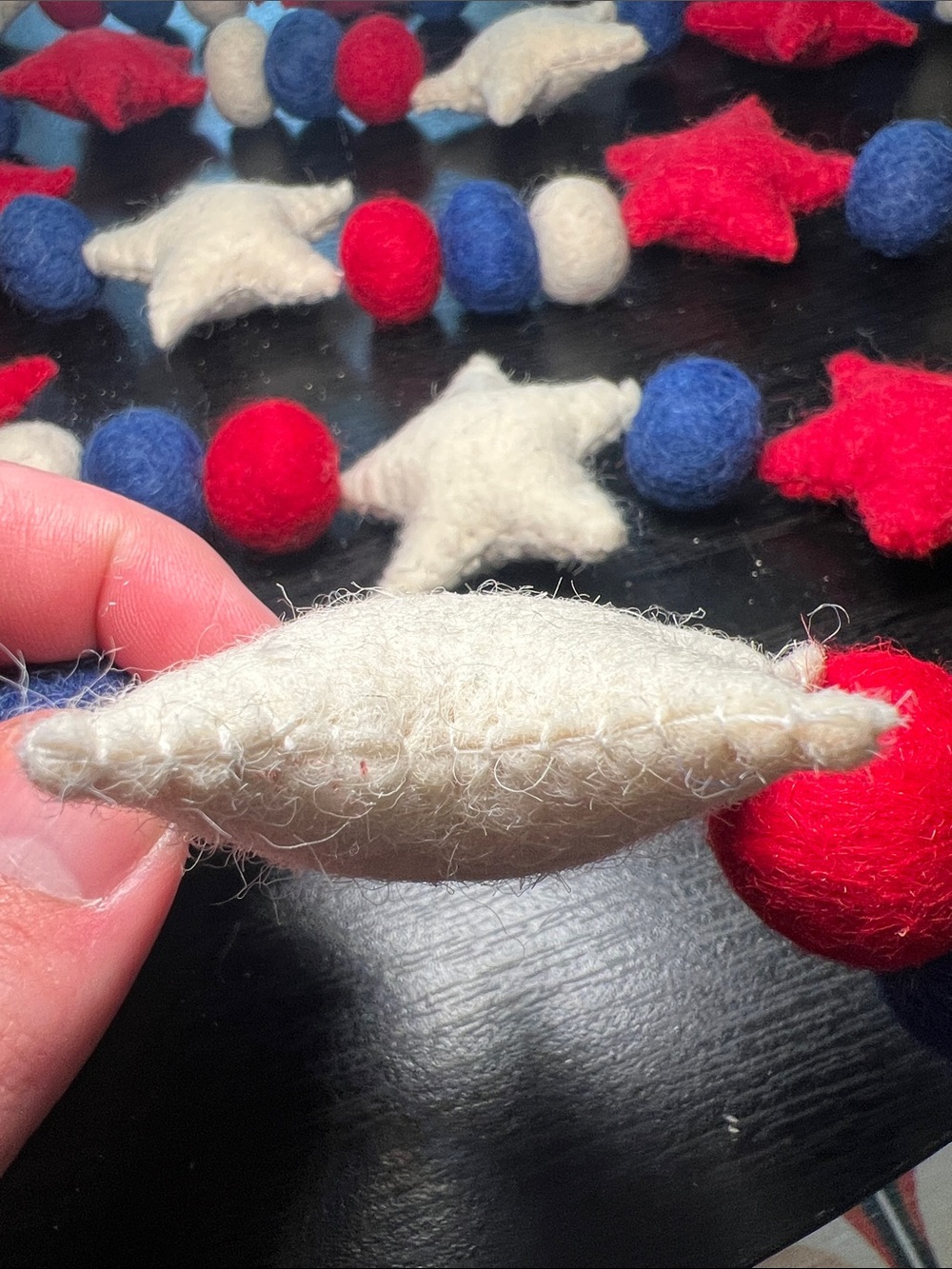 Pair of Hand Stitched Felted Wool Red White Blue Patriotic Garland 4th of July - Picture 5 of 8